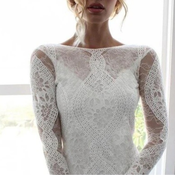 BEACH WEDDING DRESS, Boho Wedding Dress, Elegant White Lace Dress - Picture 7 of 13